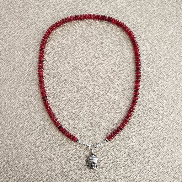 RED JADE NECKLACE W/ BUDDHA PENDANT--18" - Picture 2 of 3
